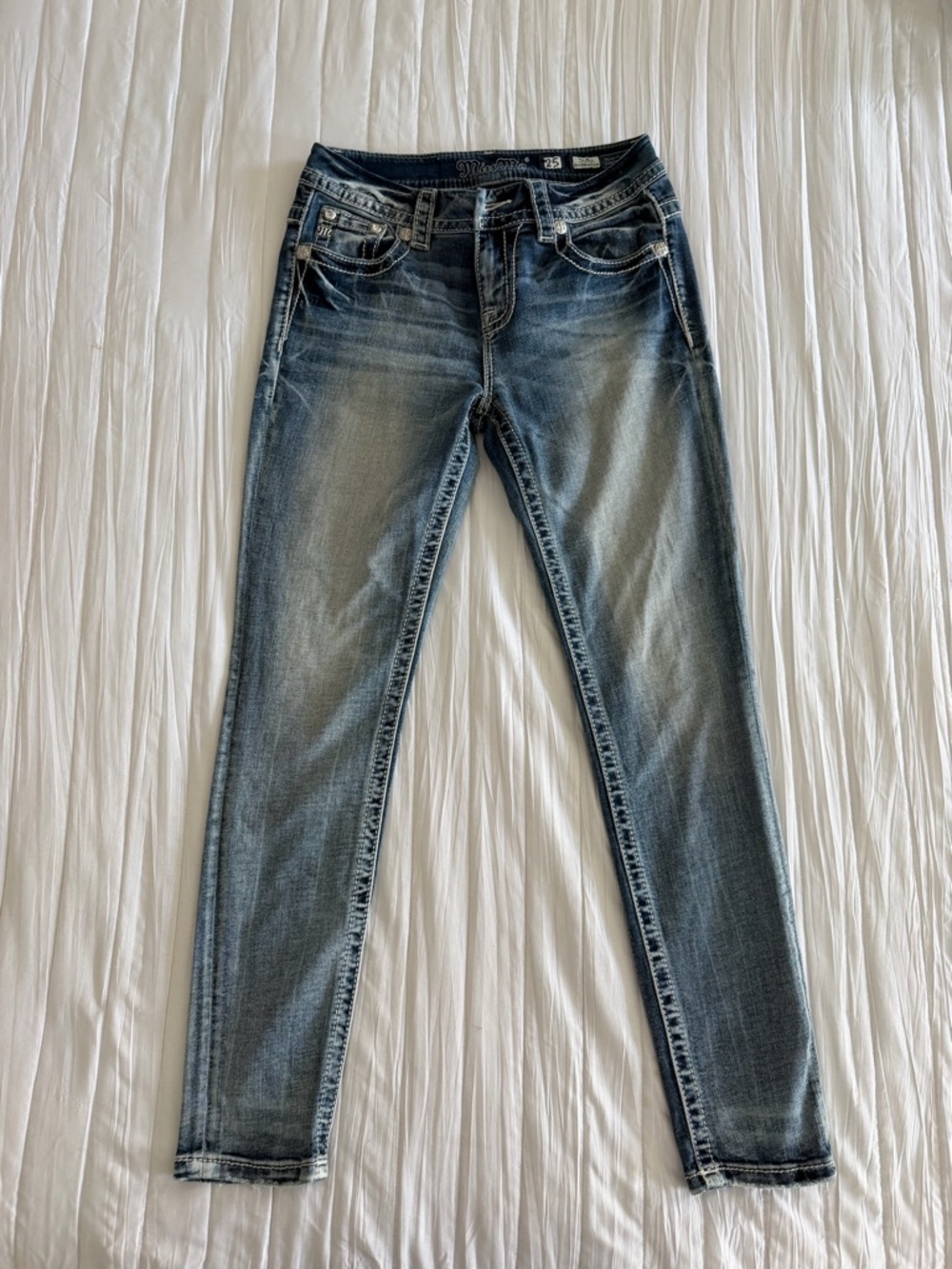 Miss Me Light-Mid Wash Skinny Jeans - Blue